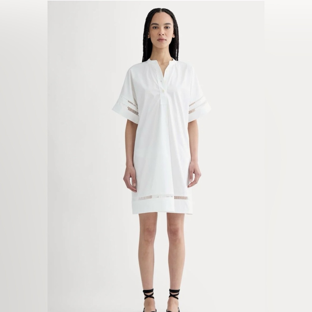 NWT Everlane Organic Cotton Button Lace Trim Dress White Women's Size L